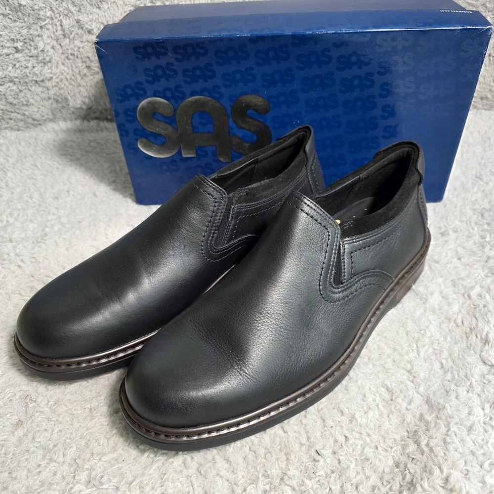 SAS Step Crow Black Leather Slip On Loafers USA 2020602 MENS 12 Narrow NEW
